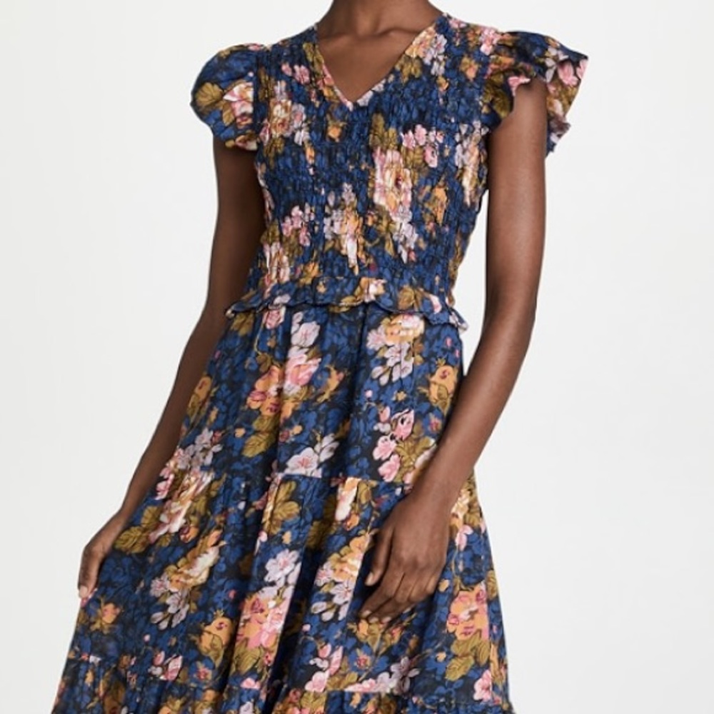 Sea NY Ines Floral Navy Smock Midi Dress, 2